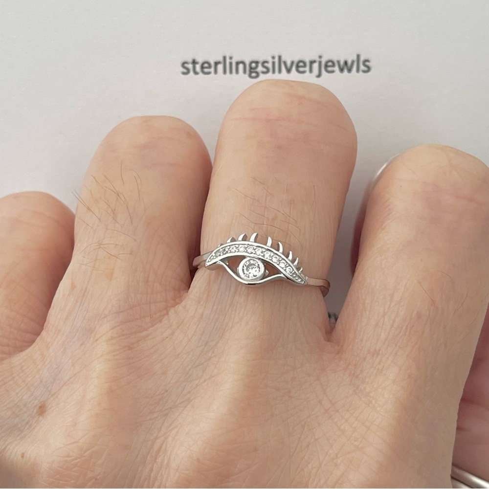 Sterling Silver CZ Evil Eye Ring, Silver Rings, Protection Ring, All Seeing Eyes